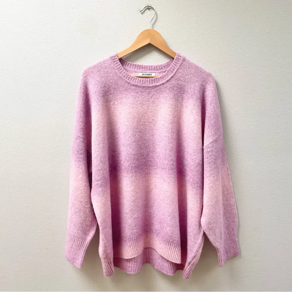 NEW Old Navy Wool Blend Cozy Crew-Neck Pink Ombré Sweater Women's XL $45